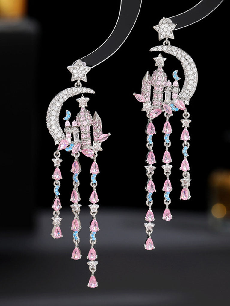 Luxury Star Moon Castle Fantasy Long Tassel Earrings