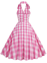 Load image into Gallery viewer, Pink And White Plaid Halter Barbie Same Style 1950S Vintage Dress With Hat Set