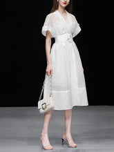 Load image into Gallery viewer, White Lapel Trench 1950S Vintage Organza Dress