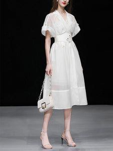 White Lapel Trench 1950S Vintage Organza Dress