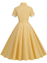 Load image into Gallery viewer, Yellow And White Plaid Daisy Claasic Collar 1950S Dress With Belt