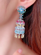 Load image into Gallery viewer, Luxury Colored Zircon Inlaid with Three-dimensional Water Drops Campanula Flower Earrings