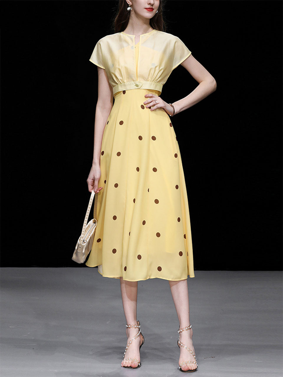 2PS Yellow 1950s Vintage Classic Coat and Spaghetti Strap Polka Dots Dress Suit, Yellow / M 2PS Yellow 1950s Vintage Classic Coat and Spaghetti Strap Polka Dots Dress Suit, Yellow / M