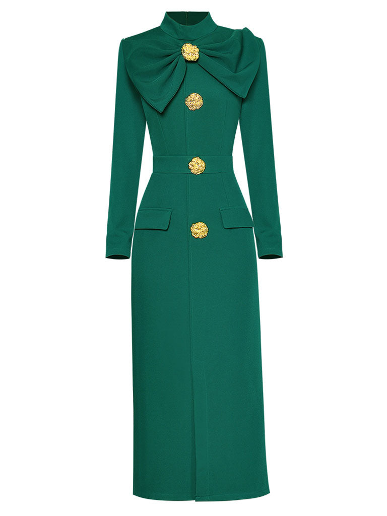 Green Bow Collar Long Sleeve 1940S Bodycon Vintage Dress With Golden B –  Jolly Vintage