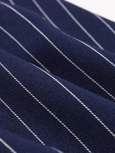 1950S Navy Vertical Stripes 3/4 Sleeve Vintage Swing Dress