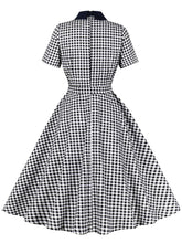 Load image into Gallery viewer, 1950S Black Peter Pan Collar Plaid Short Sleeve Vintage Swing Dress With Pockets