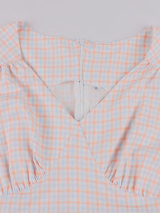 Blue Plaid V Neck 1950s Swing Dress