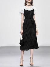 Load image into Gallery viewer, Black Polka Dots Collaret Ruffles Sleeve Mermaid Vintage Dress
