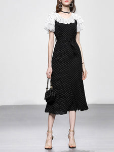 Black Polka Dots Collaret Ruffles Sleeve Mermaid Vintage Dress