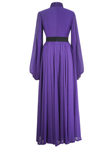 Purple Lantern Long Sleeve Romantic Chiffon Dress