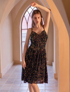 V Neck Strap Balletcore Sequins Vintage Dress Party Dress