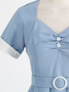 Yellow Sweet Heart 1950s Vintage Shirt Dress for Women Short Sleeve Audrey Hepburn Style Cocktail Swing Dress