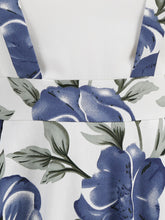 Load image into Gallery viewer, Navy Floral Print High Waist Audrey Hepburn Style Cocktail Suspender Swing Dress