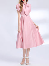 Load image into Gallery viewer, Pink Satin Bowknot Short Sleeve Classic 1950S Vintage Sweet Party Dress