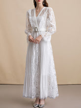 Load image into Gallery viewer, White V Neck Long Sleeve Classic 1950S Vintage Lace Dress