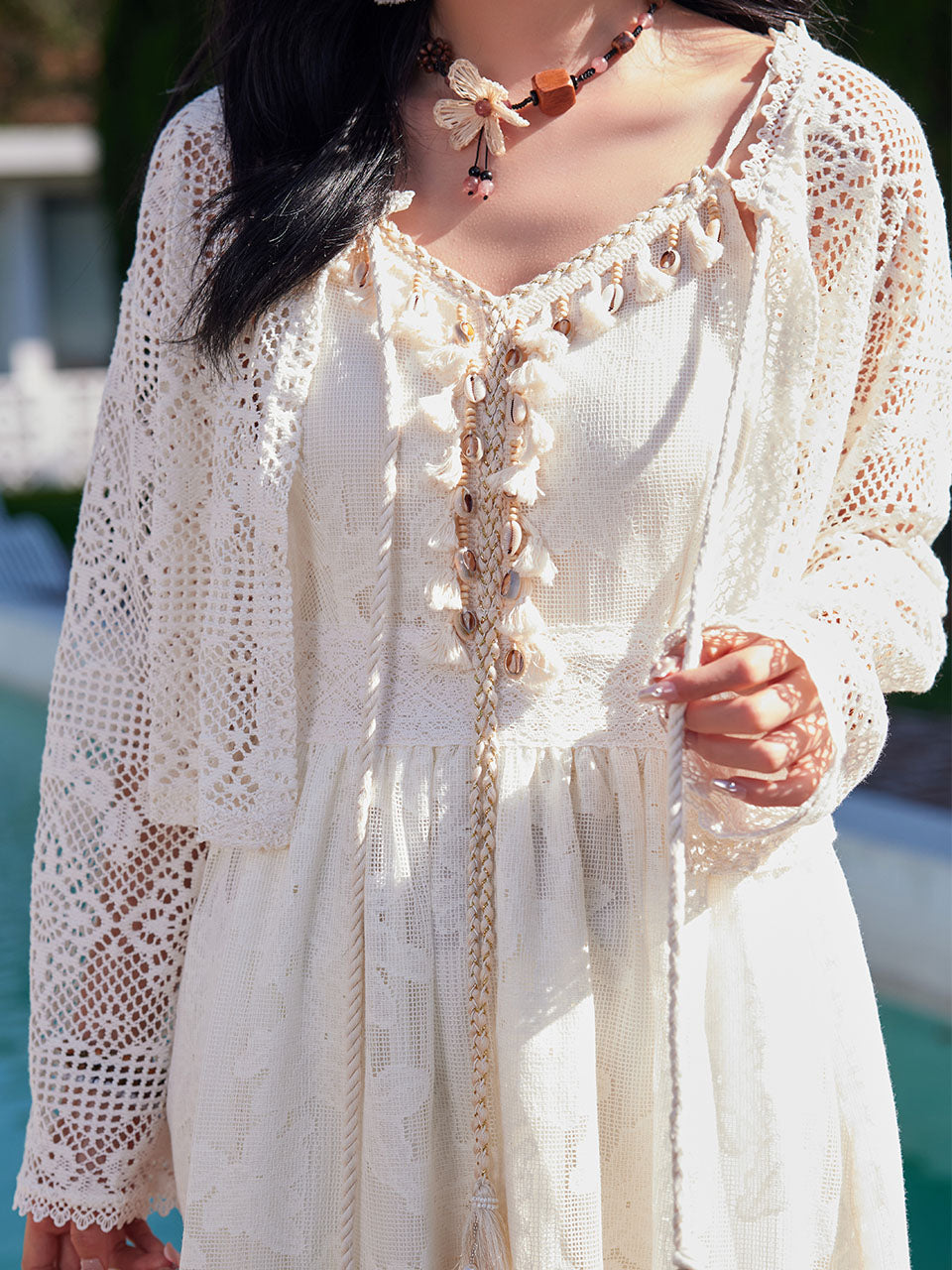 White Bohemian Spaghetti Strap High Waist Boho Maxi Dress, White / S White Bohemian Spaghetti Strap High Waist Boho Maxi Dress, White / S