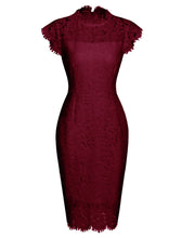 Load image into Gallery viewer, Solid Color Lace High Collar 1960S Bodycon Dress
