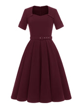 Load image into Gallery viewer, Solid Color Square Collar Short Sleeve 50s Party Swing Dress