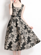 Load image into Gallery viewer, Black Luxury Flower Print Sleeveless High Waist Swing Vintage Dress With Pockets