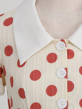 Load image into Gallery viewer, Green Polka Dots Johnny Collar Short Sleeve Swing Vintage 1950S Party Dress