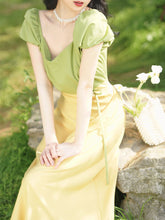 Load image into Gallery viewer, Yellow V Neck Puff Sleeve 1950S Vintage Dress