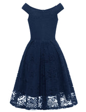 Load image into Gallery viewer, Solid Color Lace Cap Sleeve V Neck 50s Party Swing Dress