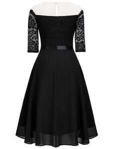 Semi Sheer Solid Color 50s Party Lace Swing Dress