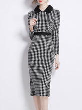 Load image into Gallery viewer, Black and White Houndstooth Peter Pan Collar Vintage Bodycon Dress