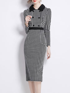 Black and White Houndstooth Peter Pan Collar Vintage Bodycon Dress