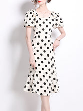 Load image into Gallery viewer, Black Polka Dots Vintage Puff Sleeves Bodycon Dress