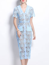 Load image into Gallery viewer, White Lace V Neck Short Sleeve Bodycon Dress