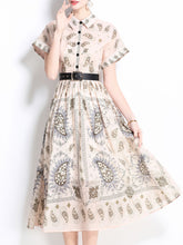 Load image into Gallery viewer, 1940S Classic Shirt Collar Vintage Print Cotton Dress with Belt