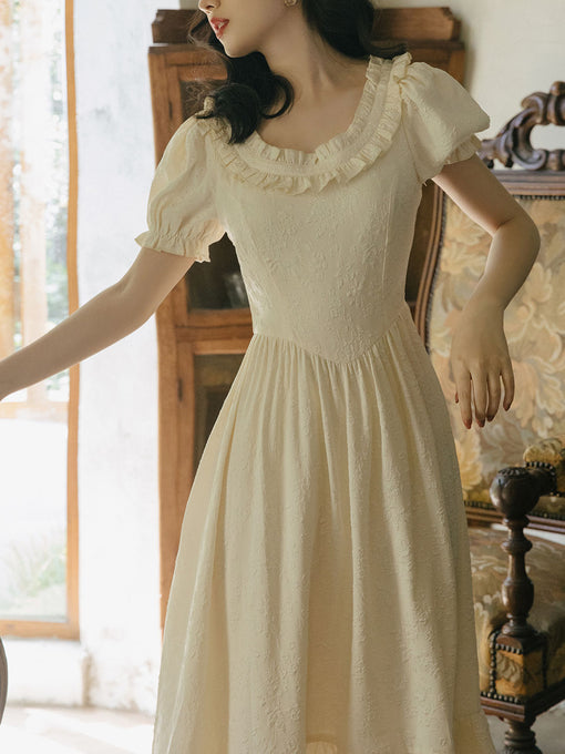 White Puff Sleeve Ruffles Vintage 1950S Swing Victoria's Fairy Dress
