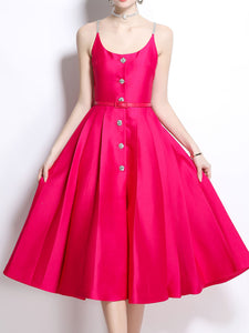 Pink Luxury Diamond Strap Satin Prom Dress With Pockets