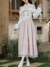 Load image into Gallery viewer, Sweetheart Pink Cold Shoulder Lace Long Sleeve Vintage Dress