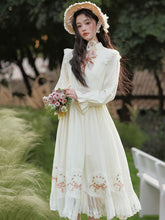 Load image into Gallery viewer, White Edwardian High Neck Lace Embroidered Vintage Dress