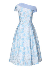 Load image into Gallery viewer, Baby Blue Luxury 3D Floral Brocade One Shoulder Cap Sleeve Vintage Party Gown