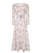 Load image into Gallery viewer, Purple Floral Print Vintage 3/4 Sleeve Dress with Bow Belt