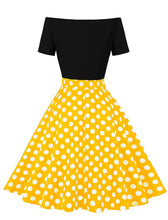 Load image into Gallery viewer, Off Shoulder Polka Dots 1950S Vintage Swing Dress With Button