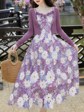 Load image into Gallery viewer, Purple Floral Embroidered Lace Maxi Dress Prom Dress With Cardigan