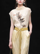 Load image into Gallery viewer, 2PS Silk Printed Sleeveless Top and Gold Metallic Pant Set