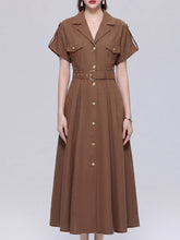 Load image into Gallery viewer, Vintage 1940s Style Brown Safari Shirt Dress