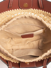 Load image into Gallery viewer, 1950S Woven Raffia Tote Bag with Leather Trim Beach Vintage Handbag for Women