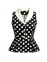 Load image into Gallery viewer, 1950s Vintage Red Polka Dot Shawl Collar Peplum Vest Top Rockabilly Style