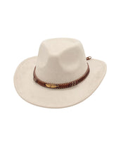 Load image into Gallery viewer, Western Cowboy Hat for Women – Faux Suede Fedora Hat with Braided Band and Gold Feather Accent, Tan Brown Outback Style Jazz Cap