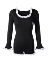 Load image into Gallery viewer, Black Lace U-Neck One Piece Vintage Swimsuit