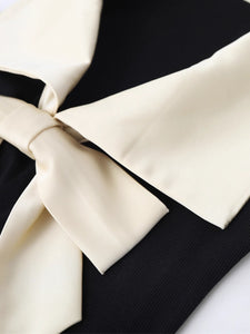 1950s Black and White Contrast Collar Bow Blouse Retro Vintage Top
