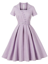 Load image into Gallery viewer, Purple Plaid Square Collar 1950s Swing Dress
