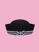 Load image into Gallery viewer, Retro White Canvas Salior Hat with Striped Woven Bow