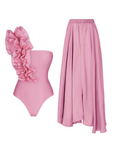 Load image into Gallery viewer, Barbiecore Pink One Shoulder Swimsuit with Bathing Suit Skirt